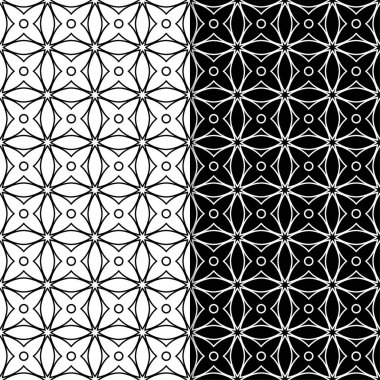 Siyah ve beyaz geometrik süsler. Web, Tekstil ve duvar kağıtları için dikişsiz desen seti