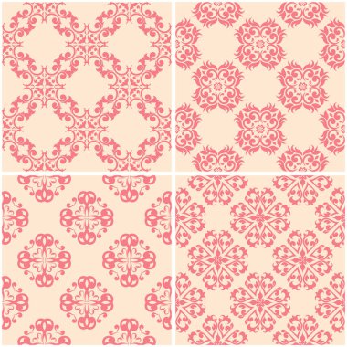 Çiçek desenleri. Dizi sorunsuz arka plan bej ve kırmızı. Vektör çizim