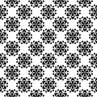 Beyaz arka planda siyah çiçek süsleme. Tekstil ve duvar kağıtları için seamless modeli