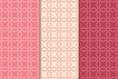 Kiraz kırmızısı geometrik süsler. Web, Tekstil ve duvar kağıtları için dikey Dikişsiz desen seti