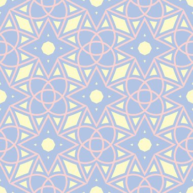 Mavi geometrik seamless modeli. Arka plan bej ve pembe öğeler duvar kağıtları, Tekstil ve kumaş için