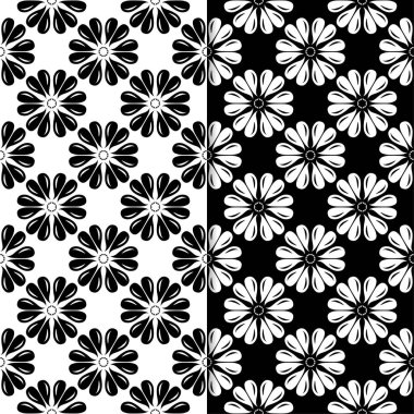 Siyah ve beyaz çiçek arka planlar. Tekstil ve duvar kağıtları için sorunsuz tasarım kümesi