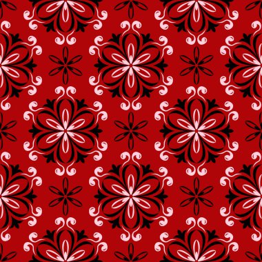 Çiçek seamless modeli. Duvar kağıtları ve Tekstil için kırmızı zemin üzerine siyah ve beyaz tasarım