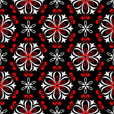 Siyah kırmızı ve beyaz çiçek öğeleri. Sorunsuz arka plan duvar kağıtları için