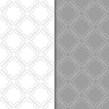 Geometrik süsler kümesi. Gri ve beyaz Dikişsiz desen web, Tekstil ve duvar kağıtları için