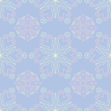 Çiçek seamless modeli. Soluk mavi arka plan bej ve pembe çiçek öğeleri