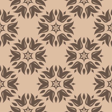 Bej renkli arka plan üzerinde kahverengi çiçek süsleme. Tekstil ve duvar kağıtları için seamless modeli