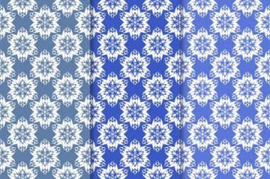 Mavi çiçekli süsler. Duvar kağıtları ve kumaşlar için dikey Dikişsiz desen seti