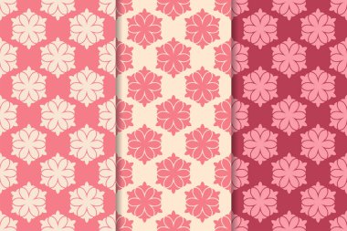 Kiraz kırmızı çiçekli süsler. Dikey Dikişsiz desen seti. Duvar kağıdı arka plan