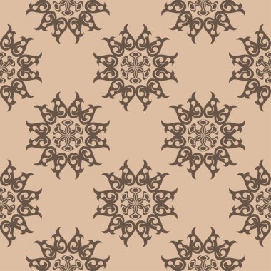 Bej renkli arka plan üzerinde kahverengi çiçek süsleme. Tekstil ve duvar kağıtları için seamless modeli