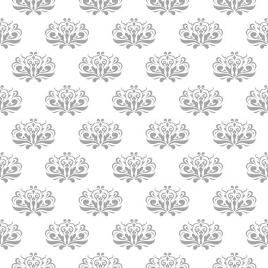 Beyaz arka plan üzerine açık gri çiçek süsleme. Tekstil ve duvar kağıtları için seamless modeli