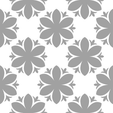 Beyaz arka plan üzerine açık gri çiçek süsleme. Tekstil ve duvar kağıtları için seamless modeli