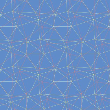 Geometrik seamless modeli. Kırmızı ve sarı tasarımı ile mavi arka plan