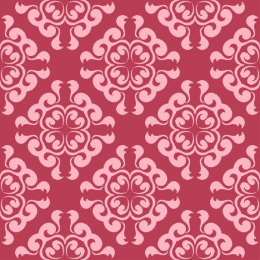 Kırmızı zemin üzerine çiçek süsleme. Tekstil ve duvar kağıtları için seamless modeli