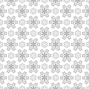 Beyaz arka plan üzerine açık gri çiçek süsleme. Tekstil ve duvar kağıtları için seamless modeli