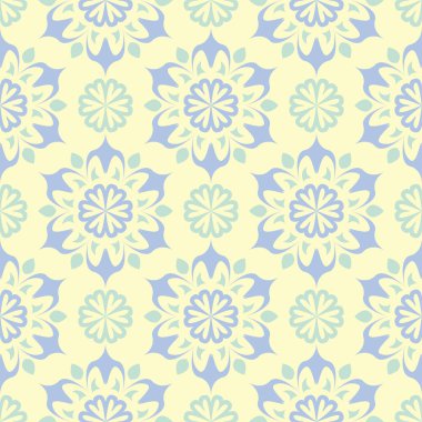 Çiçek bej seamless modeli. Bej renkli arka plan duvar kağıtları, Tekstil ve kumaş için mavi ve yeşil ışık çiçek tasarımları ile