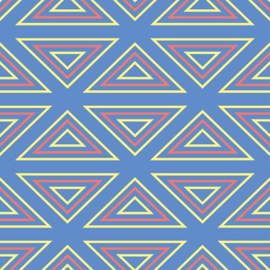 Mavi geometrik sorunsuz arka plan. Tasarım duvar kağıtları, Tekstil ve kumaş kırmızı ve sarı desenli parlak çok renkli