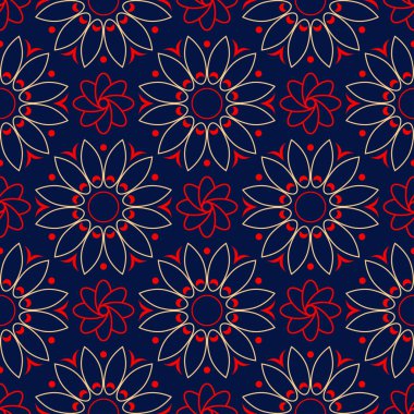Çiçek seamless modeli. Duvar kağıtları, Tekstil ve kumaş için renkli kırmızı ve mavi arka plan