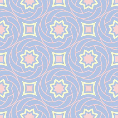 Mavi geometrik seamless modeli. Arka plan bej ve pembe öğeler duvar kağıtları, Tekstil ve kumaş için