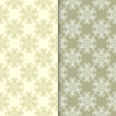 Zeytin yeşili çiçek arka planlar. Tekstil ve duvar kağıtları için dikişsiz desen seti