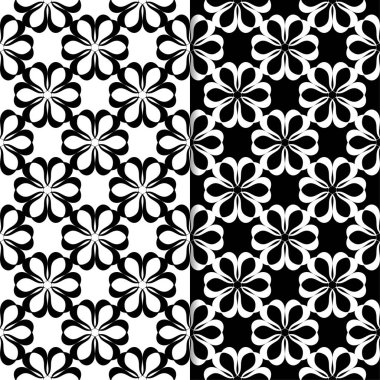 Siyah ve beyaz çiçek arka planlar. Tekstil ve duvar kağıtları için dikişsiz desen seti