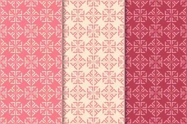 Kiraz kırmızısı geometrik süsler. Web, Tekstil ve duvar kağıtları için dikey Dikişsiz desen seti