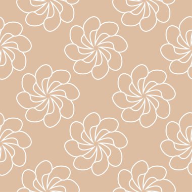 Bej renkli arka plan üzerinde beyaz çiçek süsleme. Tekstil ve duvar kağıtları için seamless modeli
