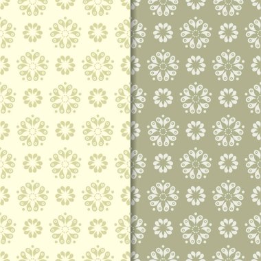 Zeytin yeşili çiçek arka planlar. Tekstil ve duvar kağıtları için dikişsiz desen seti