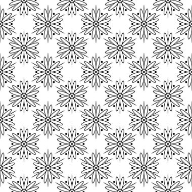 Beyaz arka planda siyah çiçek süsleme. Tekstil ve duvar kağıtları için seamless modeli