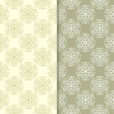 Zeytin yeşili ve bej çiçek arka planlar. Tekstil ve duvar kağıtları için dikişsiz desen seti