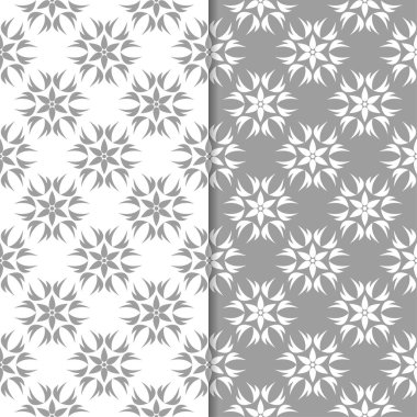 Beyaz ve gri arka plan çiçek kümesi. Tekstil ve duvar kağıtları için dikişsiz desen