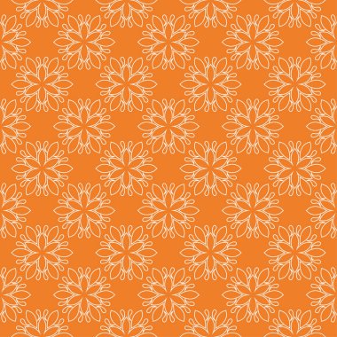 Turuncu zemin üzerine beyaz çiçek süsleme. Tekstil ve duvar kağıtları için seamless modeli