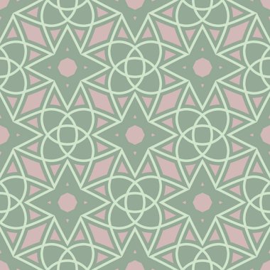 Duvar kağıtları ve Tekstil için pembe elemanları ile geometrik yeşil sorunsuz arka plan