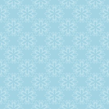 Mavi zemin üzerine beyaz çiçek desenli. Tekstil ve duvar kağıtları için sorunsuz süsleme