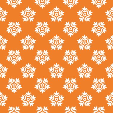 Turuncu zemin üzerine beyaz çiçek süsleme. Tekstil ve duvar kağıtları için seamless modeli