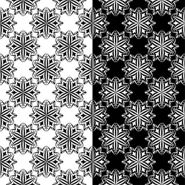 Siyah ve beyaz çiçek arka planlar. Tekstil ve duvar kağıtları için dikişsiz desen seti