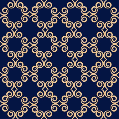 Koyu mavi zemin üzerine altın çiçek süsleme. Tekstil ve duvar kağıtları için seamless modeli