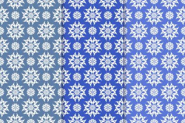 Mavi çiçekli süsler. Duvar kağıtları ve kumaşlar için dikey Dikişsiz desen seti