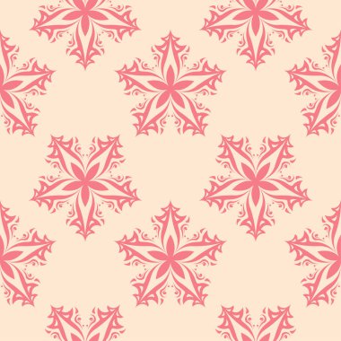 Bej renkli arka plan üzerinde kırmızı çiçek öğeleri. Tekstil ve duvar kağıtları için seamless modeli