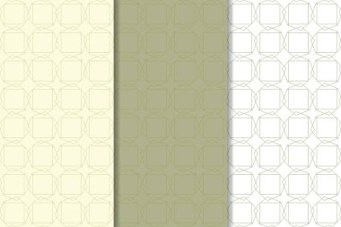 Zeytin yeşili ve beyaz geometrik süsler. Web, Tekstil ve duvar kağıtları için dikey Dikişsiz desen seti