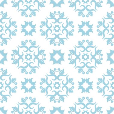 Beyaz zemin üzerine mavi çiçek süsleme. Tekstil ve duvar kağıtları için seamless modeli