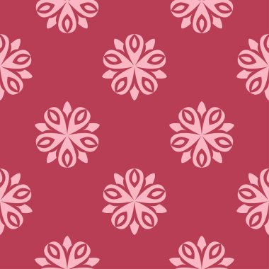 Kırmızı zemin üzerine çiçek süsleme. Tekstil ve duvar kağıtları için seamless modeli