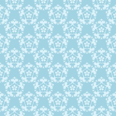 Mavi zemin üzerine beyaz çiçek süsleme. Tekstil ve duvar kağıtları için seamless modeli