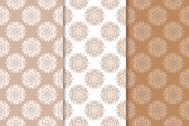 Çiçek süsler kümesi. Kahverengi, bej ve beyaz Dikişsiz desen Tekstil ve duvar kağıtları için