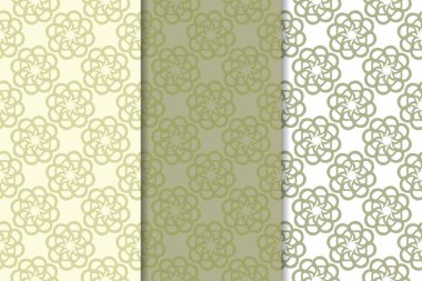 Zeytin yeşili çiçek arka planlar. Tekstil ve duvar kağıtları için dikişsiz desen seti