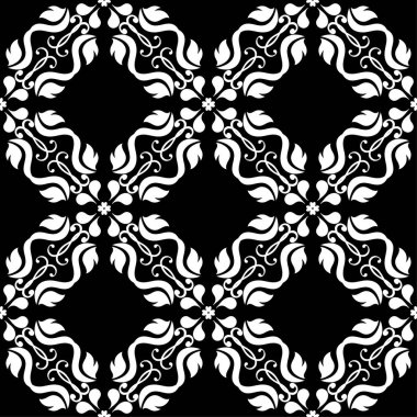 Siyah arka plan üzerine beyaz çiçek tasarım. Tekstil ve duvar kağıtları için seamless modeli