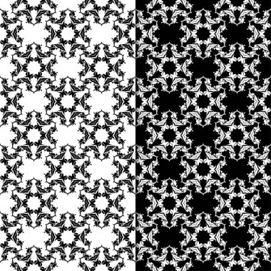 Siyah ve beyaz çiçek arka planlar. Tekstil ve duvar kağıtları için dikişsiz desen seti