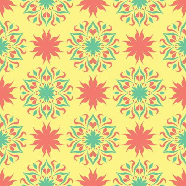 Sarı çiçek seamless modeli. Renkli arka plan duvar kağıtları, Tekstil ve kumaş için pembe ve yeşil çiçek tasarım ile