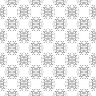 Beyaz arka plan üzerine açık gri çiçek süsleme. Tekstil ve duvar kağıtları için seamless modeli