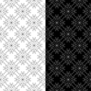 Siyah ve beyaz çiçek arka planlar. Tekstil ve duvar kağıtları için sorunsuz tasarım kümesi